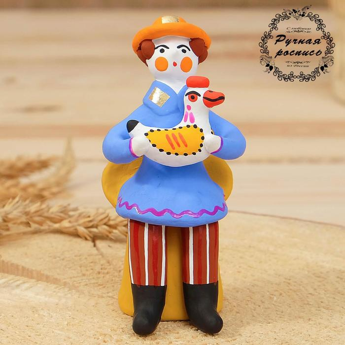 Дымковская игрушка Дымковская игрушка "Мужик сидячий с петухом", 11 см, микс