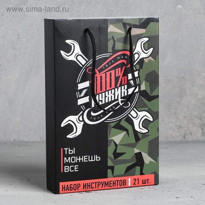Набор инструментов в майке &laquo;100% мужик&raquo;, подарочная упаковка, 14х22см