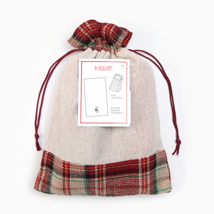 Набор в мешочке Этель "Дедушка Мороз": полотенце 35х60см, тёрка 7,7х3,7х3см