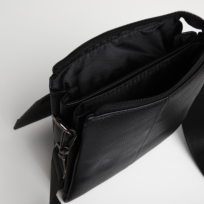 Сумка мужская через плечо TEXTURA, наружный карман, цвет чёрный