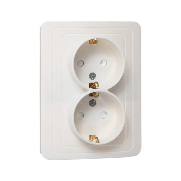 Розетка двухместная со шторкой Luazon Lighting "Орион", 16 А, скрытая, с з/к, белая