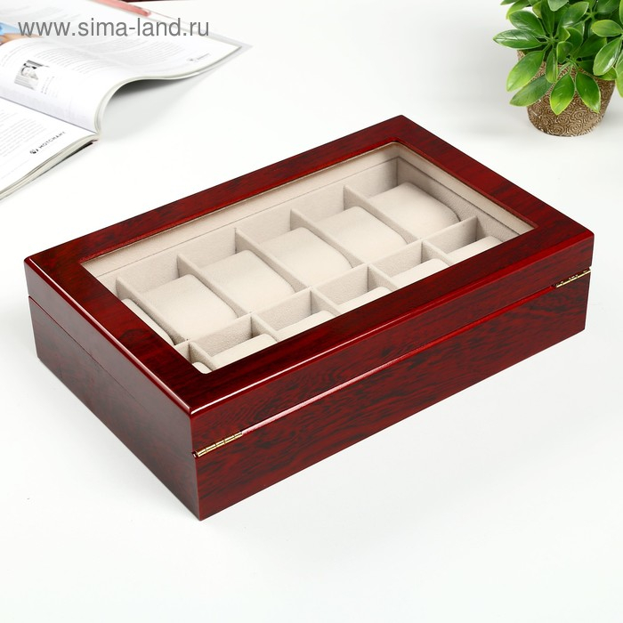 Шкатулка дерево под часы 12 отделений Шкатулка дерево под часы 12 отделений "Красно-коричневая" лак 8,3х31х20 см
