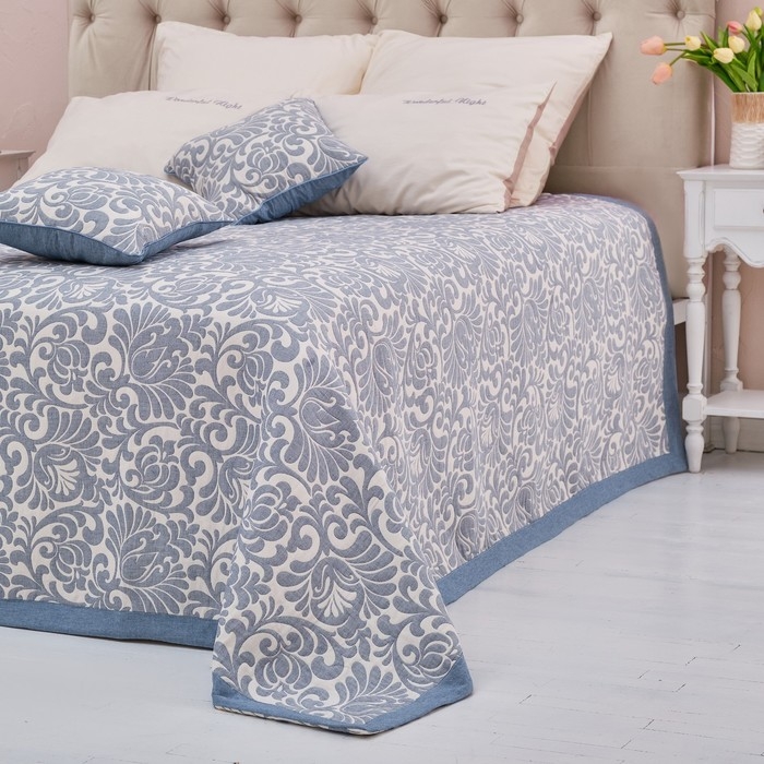 Покрывало хлопковое Этель &laquo;Узоры&raquo; 200х240&plusmn;5 см, цвет серый, 100%хлопок, 300гр/м2