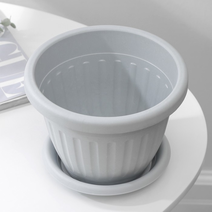 Горшок для цветов с поддоном &laquo;Сильвер ЭКО&raquo;, 1.9 л, d=18 см, цвет светло-серый