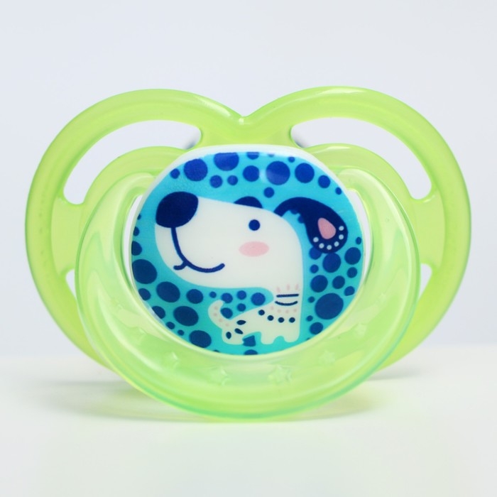 Соска - пустышка силиконовая ортодонтическая &laquo;Собачка&raquo;, от 6 мес., цвет зеленый