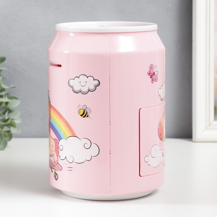 Копилка пластик "Банка. Единорог" кодовый замок, звук АА розовый 15х21 см