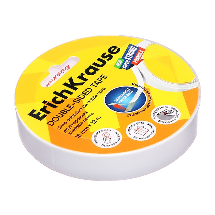 Клейкая лента двусторонняя, 18 мм х 12 метра, ErichKrause, прозрачная Клейкая лента двусторонняя, 18 мм х 12 метра, ErichKrause, прозрачная