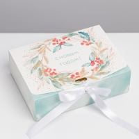 Коробка подарочная новогодняя складная &laquo;Новогодний венок&raquo;, 16.5 х 12.5 х 5 см, Новый год