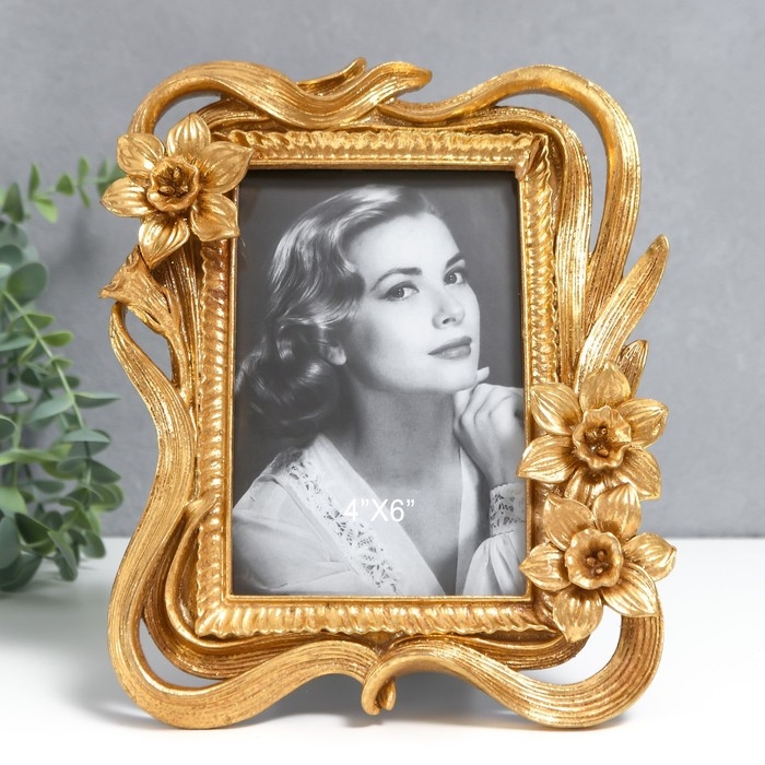 Фоторамка полистоун 10х15 см Фоторамка полистоун 10х15 см "Ирисы" золото 17х22 см