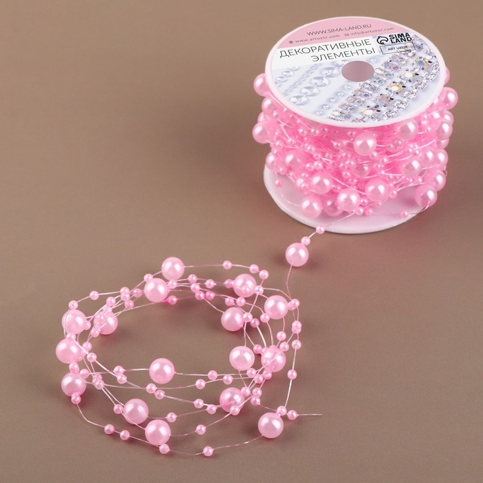 Жемчуг на леске, 3/8 мм, 9 &plusmn; 0,5 м, цвет розовый