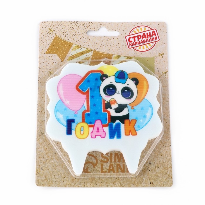 Свеча для торта &laquo;1 годик&raquo;, панда, 8 см