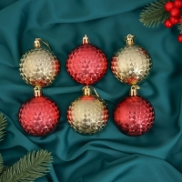 Набор шаров пластик d-6 см, 6 шт "Мелания" золото красный