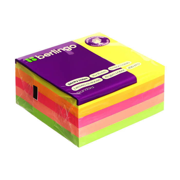 Блок с липким краем Berlingo 76х76 мм, 400 листов, 5 неоновых цветов