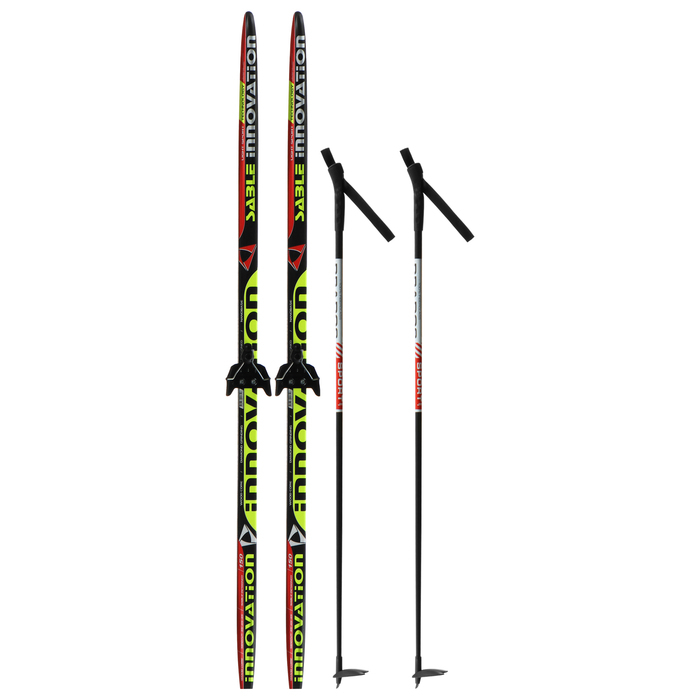 Комплект лыжный: пластиковые лыжи 150 см с насечкой, стеклопластиковые палки 110 см, крепления NN75 мм, цвета МИКС