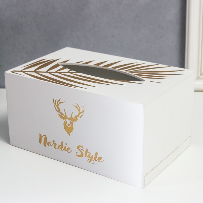 Шкатулка МДФ для салфеток "Золотой олень" белая 10х13х20 см