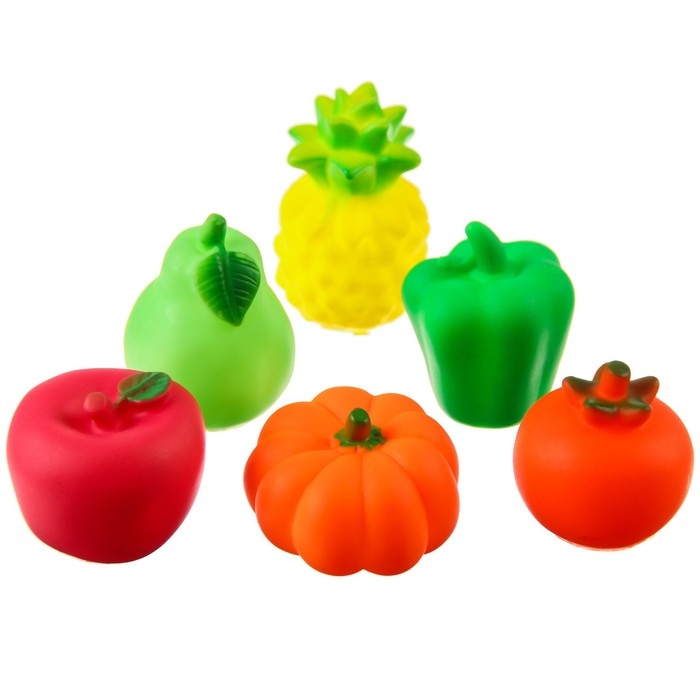 Набор резиновых игрушек для ванны &laquo;Овощи-Фрукты&raquo;, с пищалкой, 6 шт, виды МИКС, Крошка Я