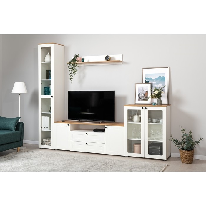 Тумба под ТВ Остин 16.47, 1600х419х608, Белый мдф/Дуб золотой