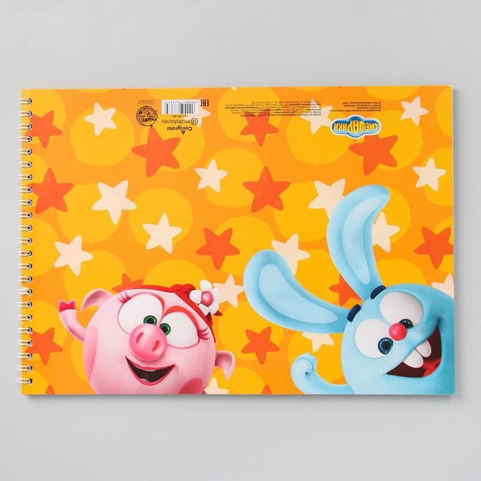 Альбом для рисования А4, 40 листов 100 г/м&sup2;, на пружине, Смешарики