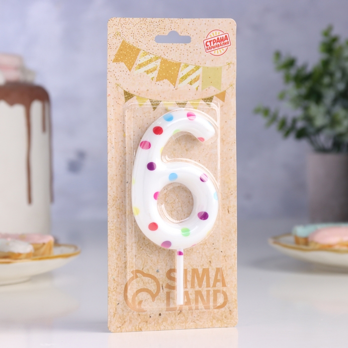 Свеча в торт на день рождения «Конфетти», цифра Свеча в торт на день рождения «Конфетти», цифра "6" , ГИГАНТ, 9 см