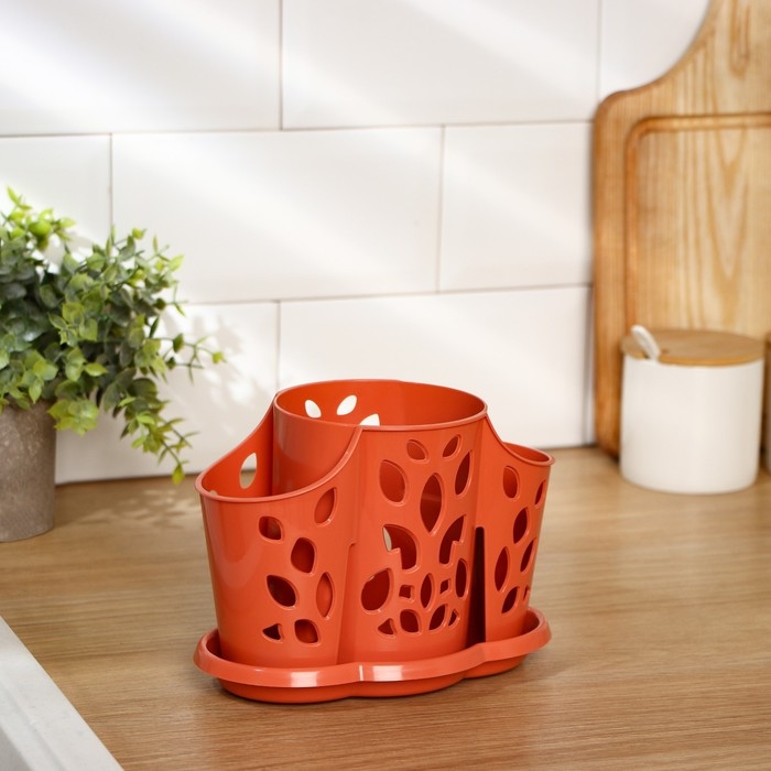 Подставка для столовых приборов &laquo;Камелия&raquo;, 3 отделения, цвет МИКС