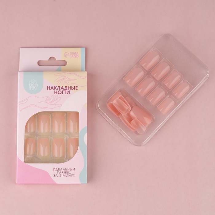 Накладные ногти &laquo;Нюдовые&raquo;, 24 шт, клеевые пластины, форма квадрат, цвет глянцевый светло-бежевый