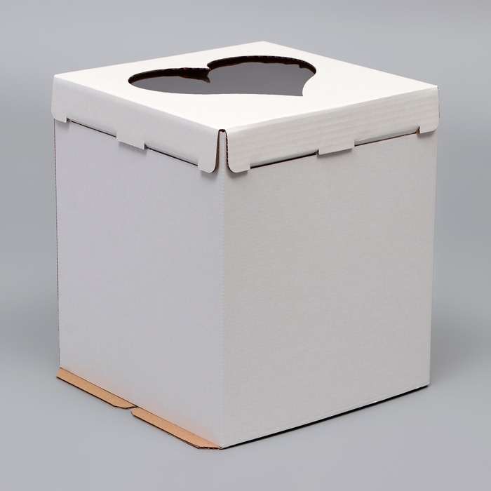 Коробка под торт с окном, Коробка под торт с окном, "Сердце", белая, 26 х 26 х 30 см