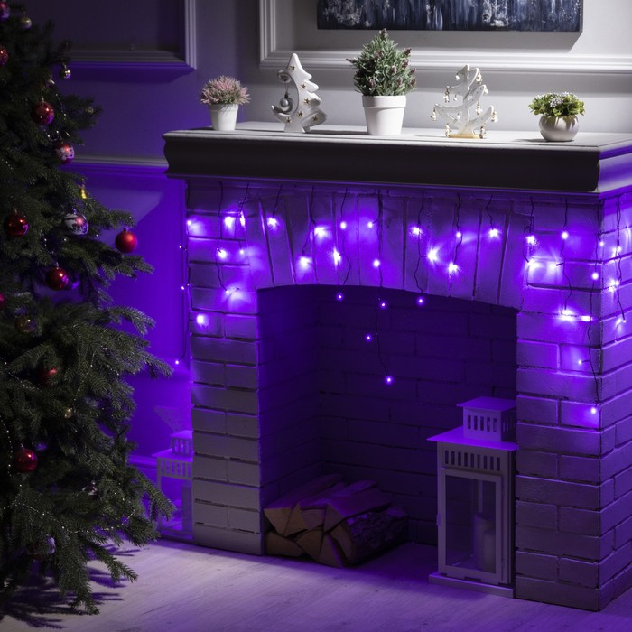 Гирлянда &laquo;Бахрома&raquo; 3 &times; 0.5 м, IP20, тёмная нить, 80 LED, свечение фиолетовое, 8 режимов, 220 В