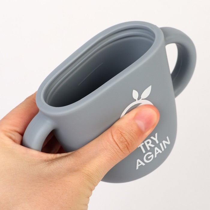 Поильник с трубочкой детский силиконовый &laquo;Try again&raquo;, 200 мл., с ручками, цвет серый