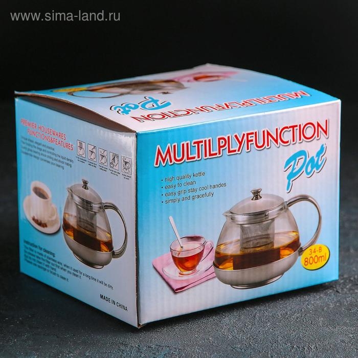 Чайник стеклянный заварочный с металлическим ситом «Металлик», 800 мл Чайник стеклянный заварочный с металлическим ситом «Металлик», 800 мл