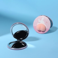 Зеркало - антистресс &laquo;Зайчик&raquo;, складное, d = 7,2 см, с увеличением, искусственная кожа, цвет розовый