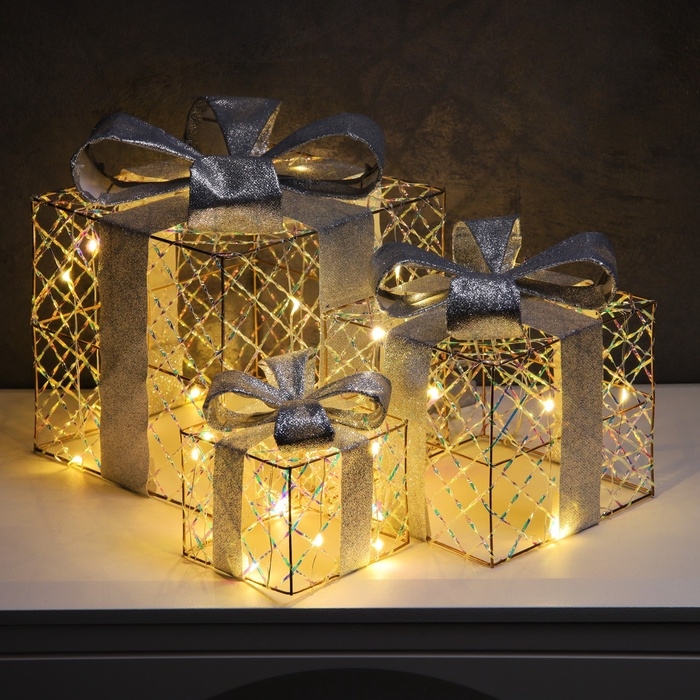 Светодиодная фигура «Подарки» 20х15х10 см, 35 LED, батарейки АAх2 (не в комплекте), свечение теплое белое Светодиодная фигура «Подарки» 20х15х10 см, 35 LED, батарейки АAх2 (не в комплекте), свечение теплое белое