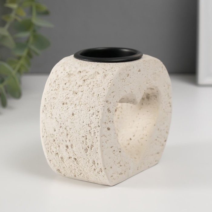 Подсвечник гипс, металл на 1 свечу "Сердце в камне" d=3,8 см 5х9,6х8,5 см