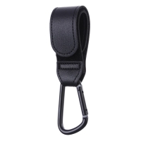 Карабин для сумок на коляску, на липучке, экокожа, цвет черный Карабин для сумок на коляску, на липучке, экокожа, цвет черный