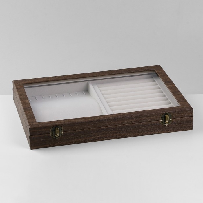 Подставка для украшений &laquo;Шкатулка дерево&raquo; 10 полос, 10 крючков, 34,8&times;24,3&times;5 см, цвет серый в дереве