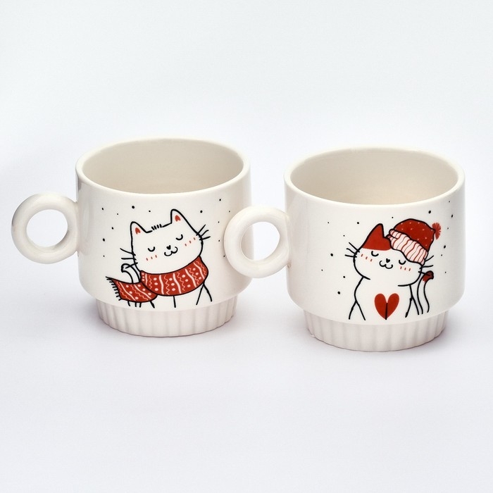 Новый год. Набор кружек из керамики &laquo;Снежные котики&raquo;, 250 мл, 2 шт