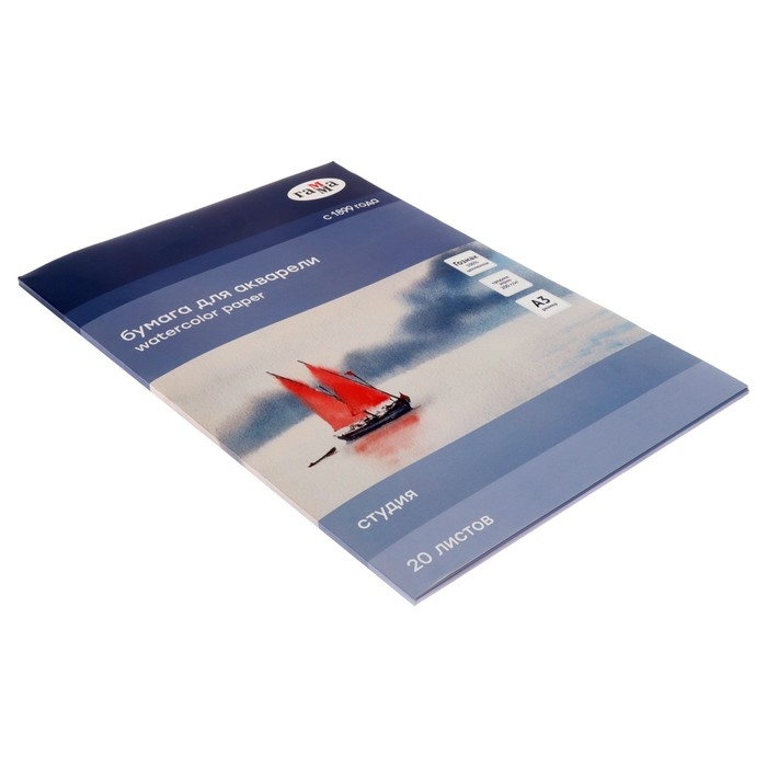 Бумага для акварели в папке А3, 295 x 415 мм, 20 листов, Гамма Бумага для акварели в папке А3, 295 x 415 мм, 20 листов, Гамма "Студия", 200 г/м2, среднее зерно (30C03F720W)