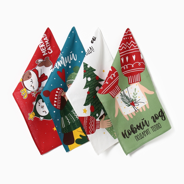 Набор кухонных полотенец Доляна &laquo;Время теплых объятий&raquo;, 35х60 см-4шт., 100% хлопок, 160 г/м2