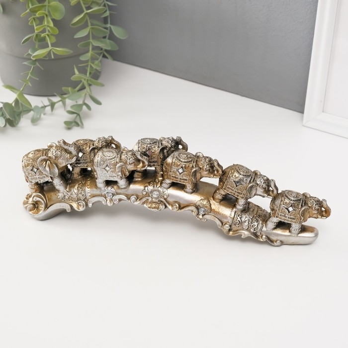 Сувенир полистоун стразы "7 слонов" 9х29х6 см