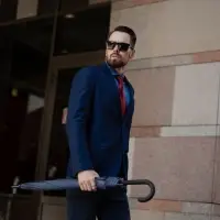 Зонт-трость Magic с проявляющимся цветочным рисунком, темно-синий