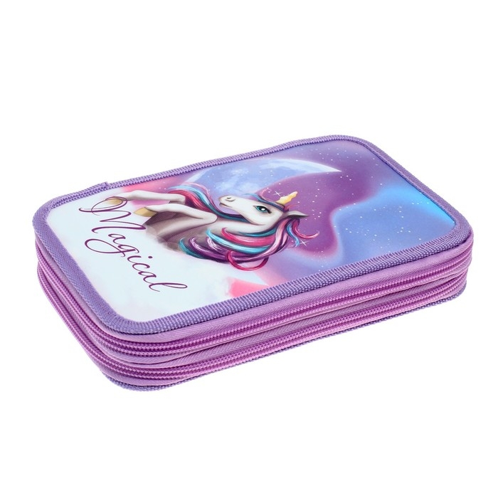 Пенал 2 секции, 125 х 205 х 40 мм, Calligrata 30П26/2 Пенал 2 секции, 125 х 205 х 40 мм, Calligrata 30П26/2 "Единорог", ламинированный картон