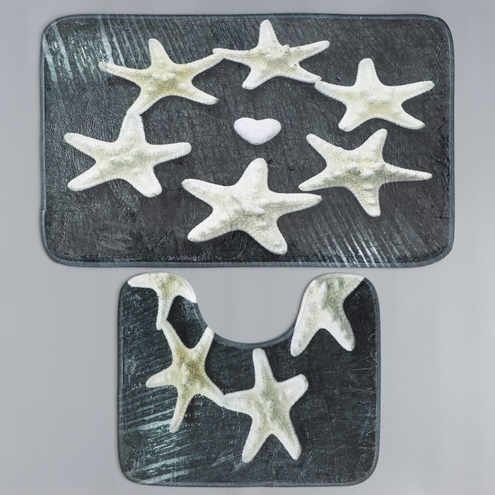 Набор ковриков для ванной и туалета Доляна &laquo;Звёзды&raquo;, 2 шт: 40&times;50, 50&times;80 см