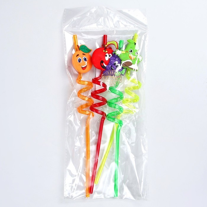 Трубочки для коктейля &laquo;Весёлые фрукты&raquo;, набор 4 шт., МИКС
