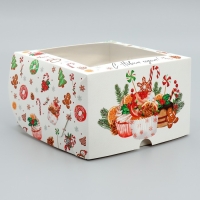 Коробка складная на 4 капкейка с окном «С Новым годом!», сладости, 16 х 16 х 10 см, Новый год Коробка складная на 4 капкейка с окном «С Новым годом!», сладости, 16 х 16 х 10 см, Новый год