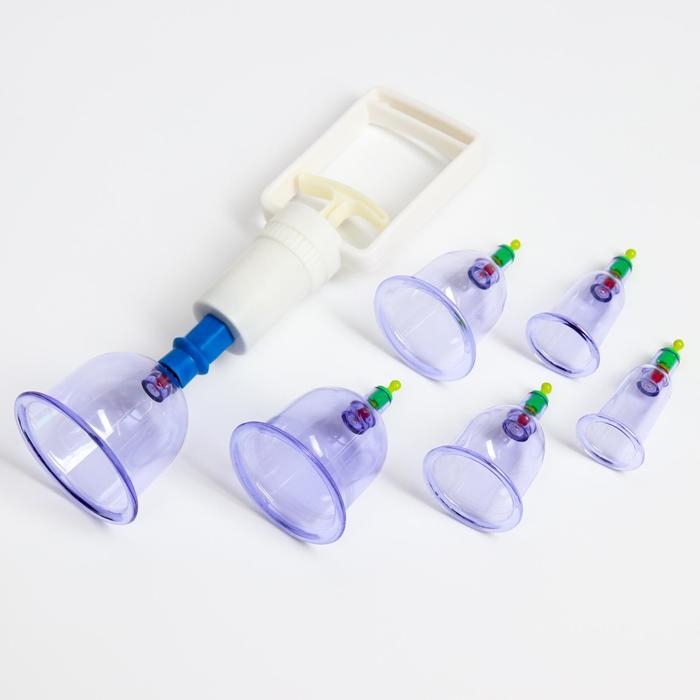 Банки акупункционного действия для вакуумного массажа с насосом, набор 6 шт. Банки акупункционного действия для вакуумного массажа с насосом, набор 6 шт.