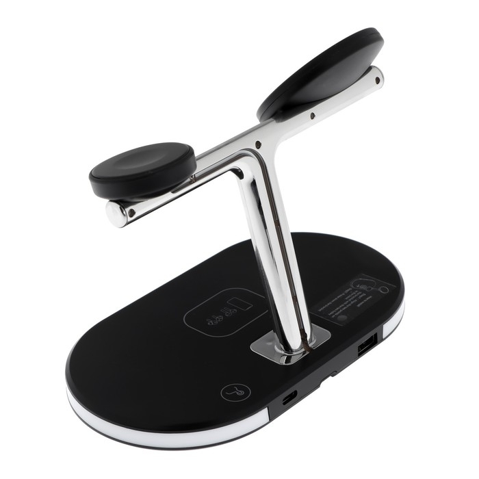 Беспроводная зарядная станция 3 в 1 LCC-83, 15 Вт, MagSafe, с подставкой, подсветка, черная Беспроводная зарядная станция 3 в 1 LCC-83, 15 Вт, MagSafe, с подставкой, подсветка, черная