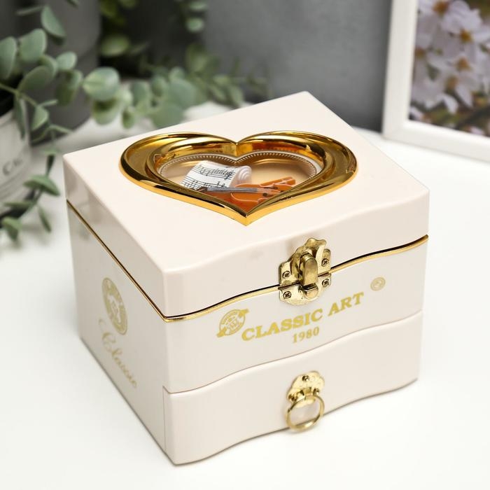 Шкатулка пластик музыкальная механическая Шкатулка пластик музыкальная механическая "Комод" белый 11х13,3х11,5 см