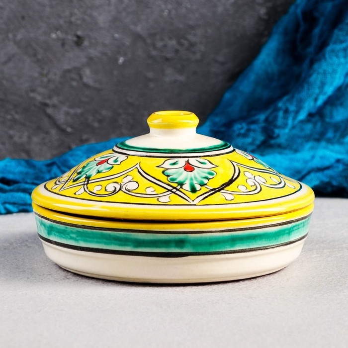 Масленка Риштанская Керамика Масленка Риштанская Керамика "Узоры", 17 см, желтая