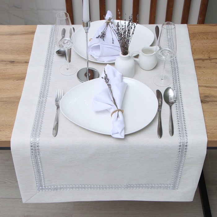 Дорожка Этель со стразами, 118 х 60 &plusmn;5 см, цвет молочный, п/э