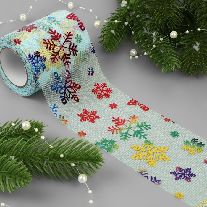 Новый год! Фатин со снежинками, с разноцветным тиснением, 7,5 см, 11 ± 1 г/кв.м, 9,1 ± 0,5 м, цвет голубой №11 Новый год! Фатин со снежинками, с разноцветным тиснением, 7,5 см, 11 ± 1 г/кв.м, 9,1 ± 0,5 м, цвет голубой №11