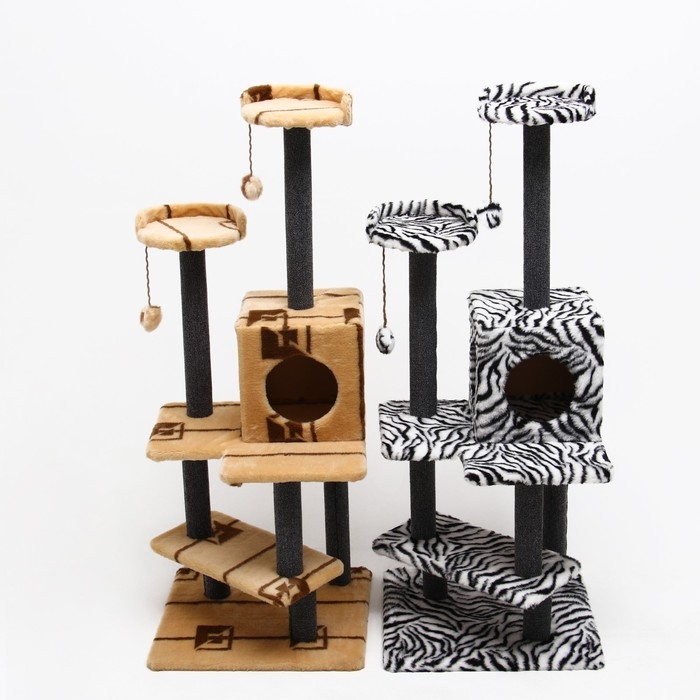 Комплекс для кошек с когтеточкой Комплекс для кошек с когтеточкой "Лестница", 56 х 52 х 140 см, ковролин, микс цветов